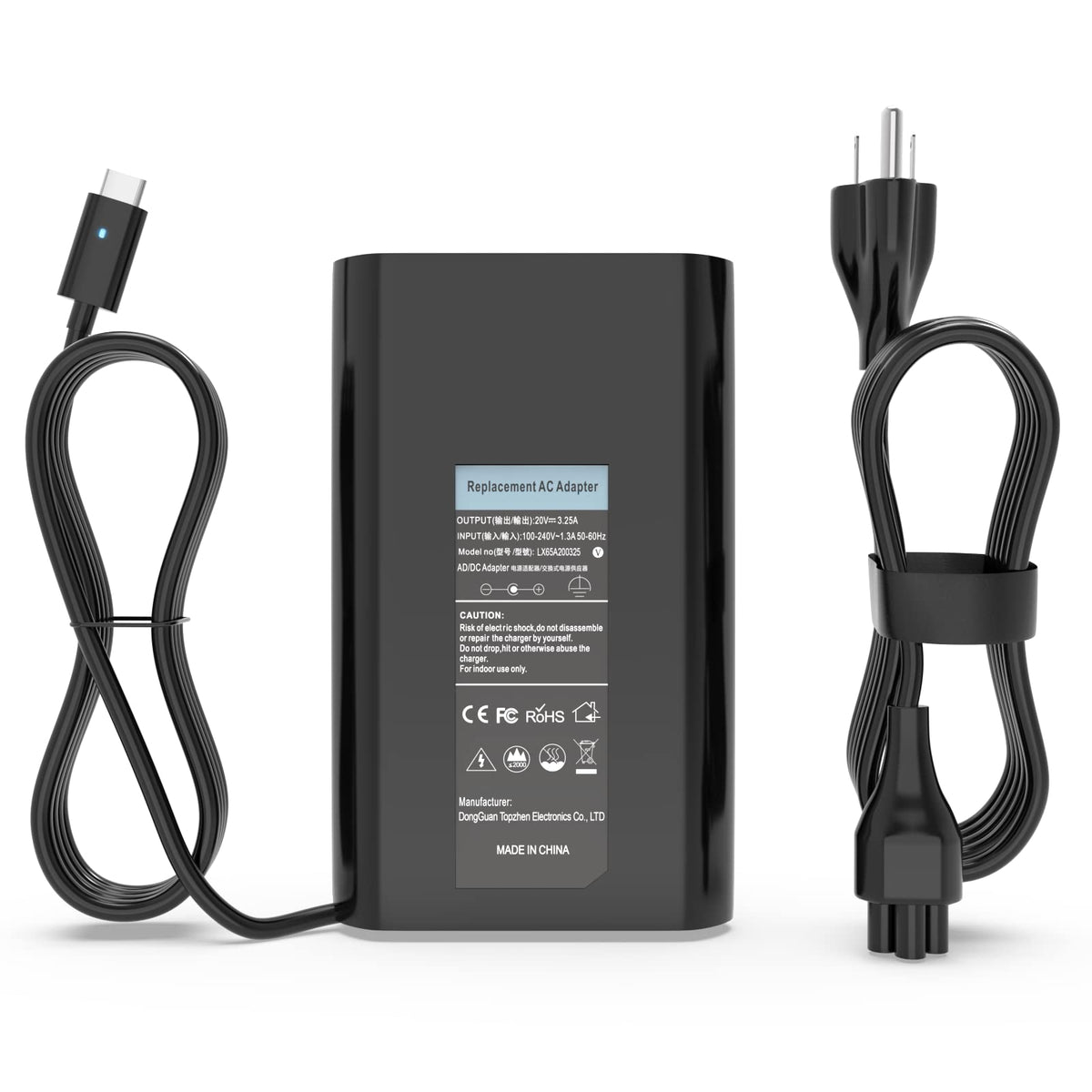 OSISZI 65W USB-C charger front view, slim profile for laptop power