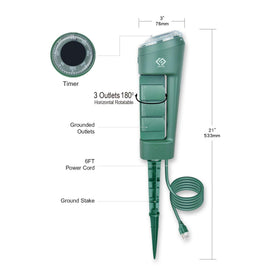 OSKOS installed in a garden bed demonstrating easy ground insertion and reliable outdoor power for lights