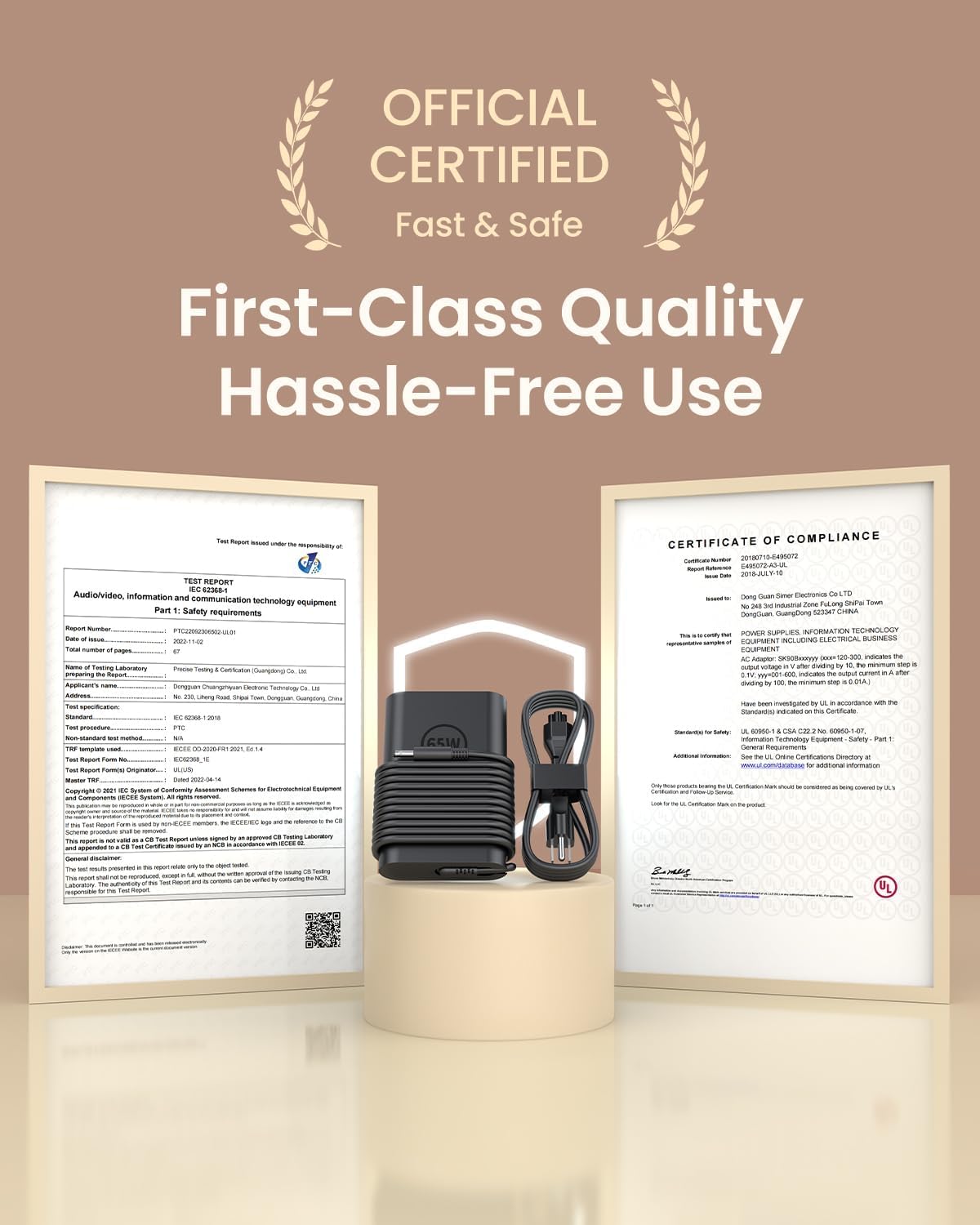 Osmonda charger certifications label highlighting safety assurance