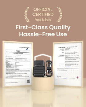 Osmonda charger certifications label highlighting safety assurance