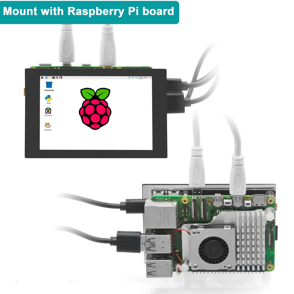 OSOYOO connected to Raspberry Pi 4 overhead view showing neat wiring and immediate display output benefit simplified setup