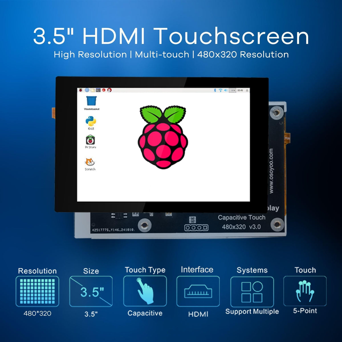 OSOYOO close-up of capacitive touch glass demonstrating finger responsiveness and accurate gesture input