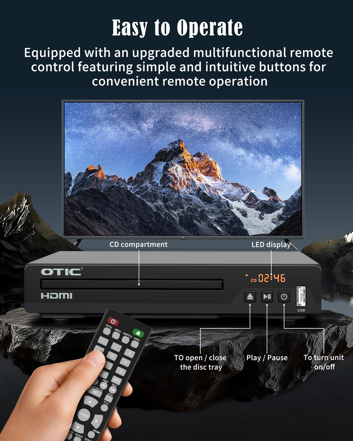 OTIC compact size with hand for scale illustrating portable, space-saving design