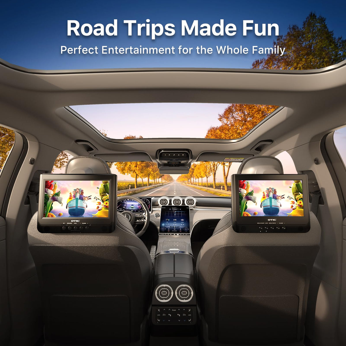 OTIC second screen angle showing synchronized playback for backseat passengers.