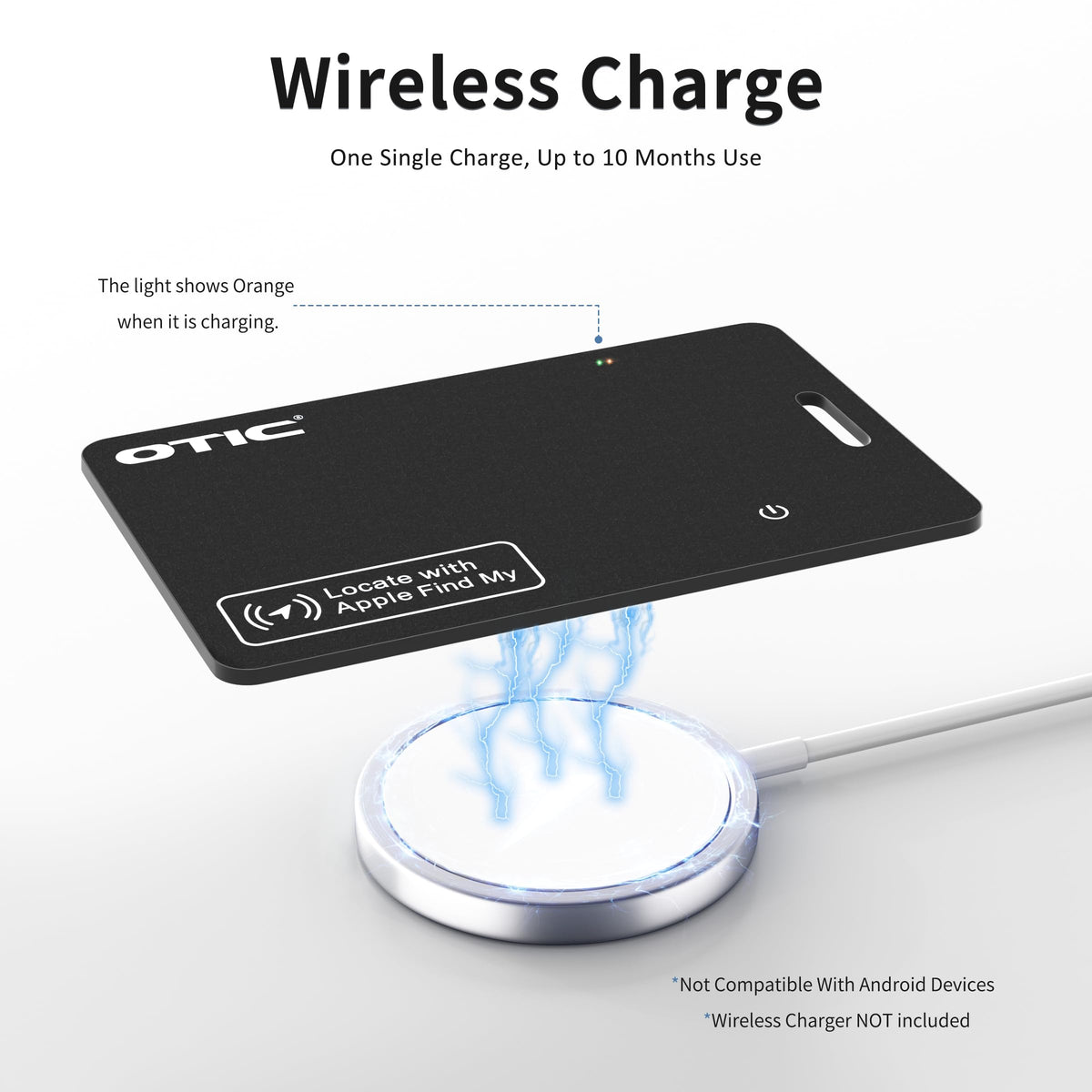 OTIC Wallet Tracker Card supports wireless charging for easy power