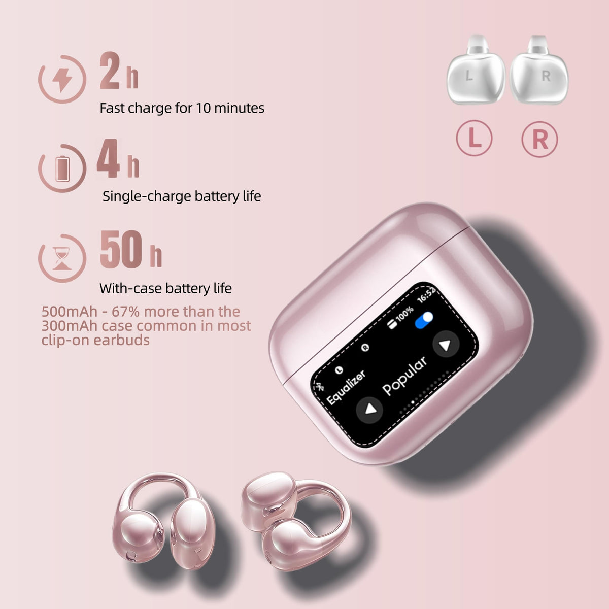 Otinsile 500mAh case recharges buds multiple times on the go.