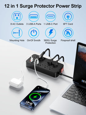 Otovoda closeup of USB‑C and USB‑A ports for fast device charging