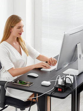 Otovoda installed in a home office decluttering desk and charging devices