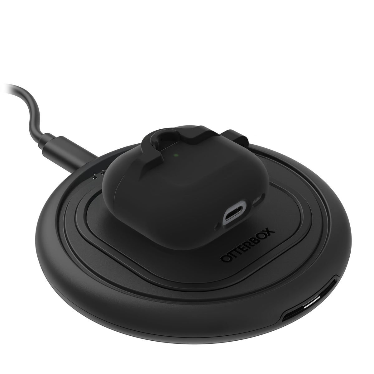 OtterBox AirPods Soft Touch Case shows charging light through the window.