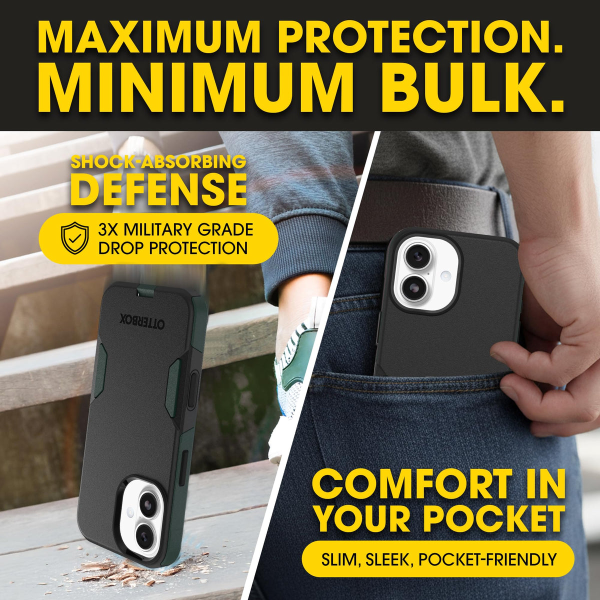 OtterBox Commuter in pocket demonstrating compact scale and convenience