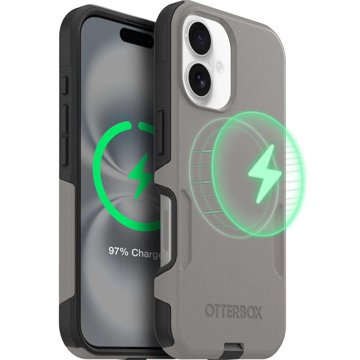 OtterBox front view of Pompeii Grey case showing slim profile and protection