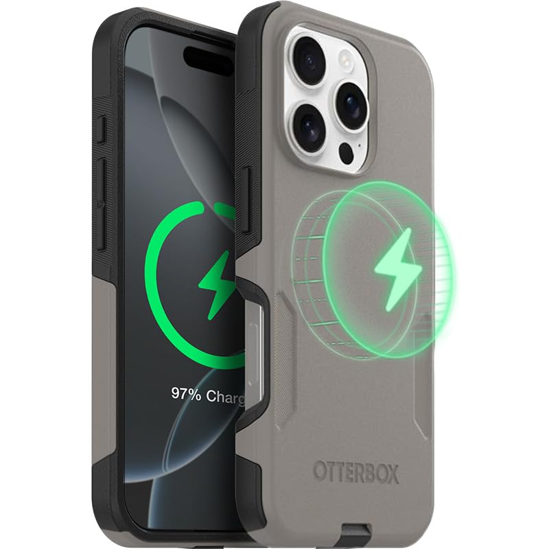 OtterBox Commuter front view showing Pompeii Grey fit and pocket-friendly protection