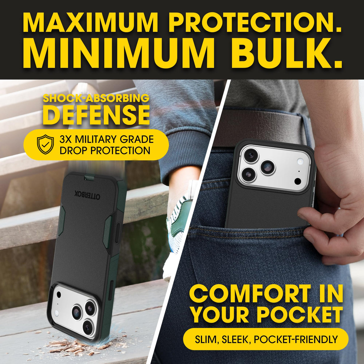 OtterBox Commuter in a pocket to show scale and everyday carry convenience