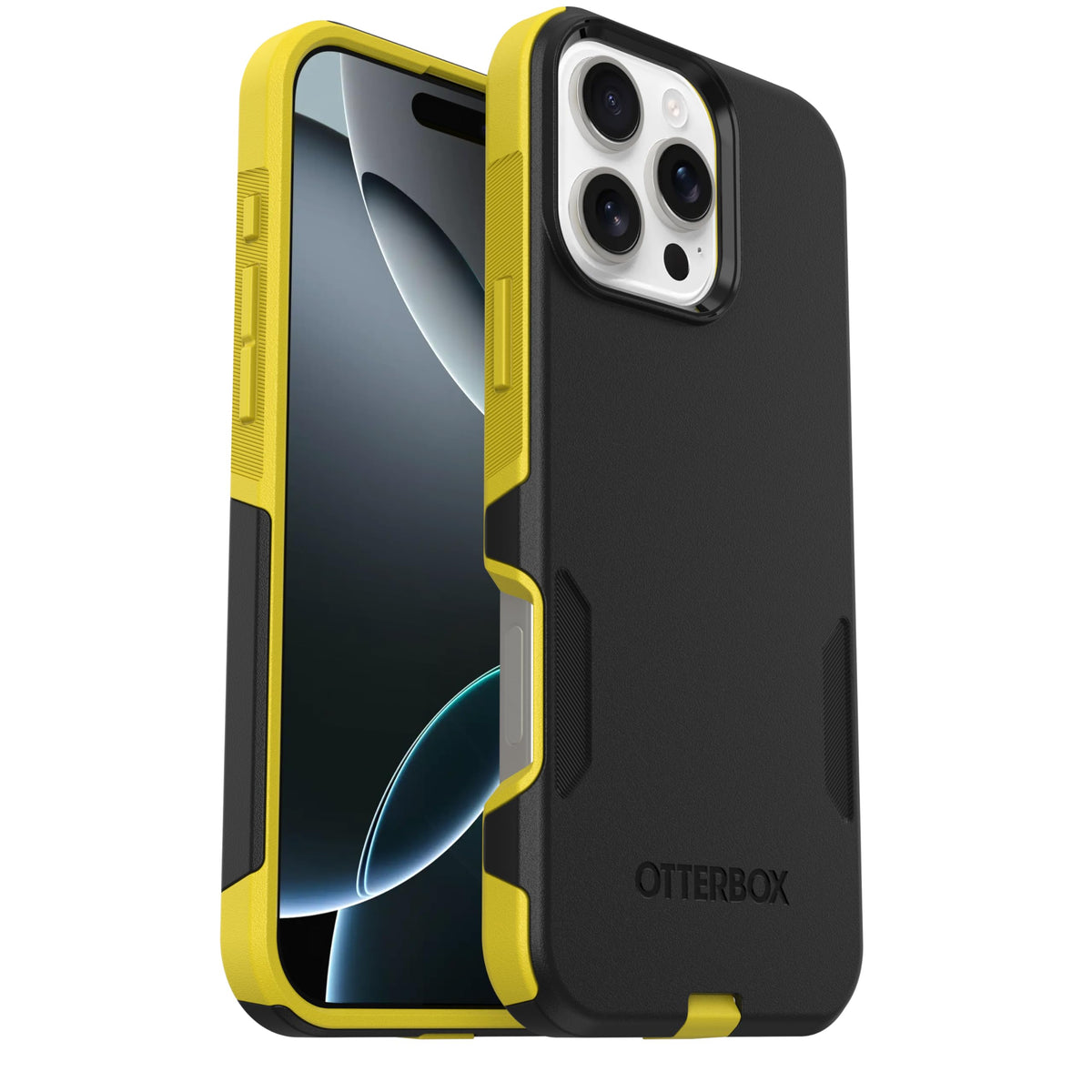OtterBox Commuter front view showing sleek Night design and MagSafe alignment benefit