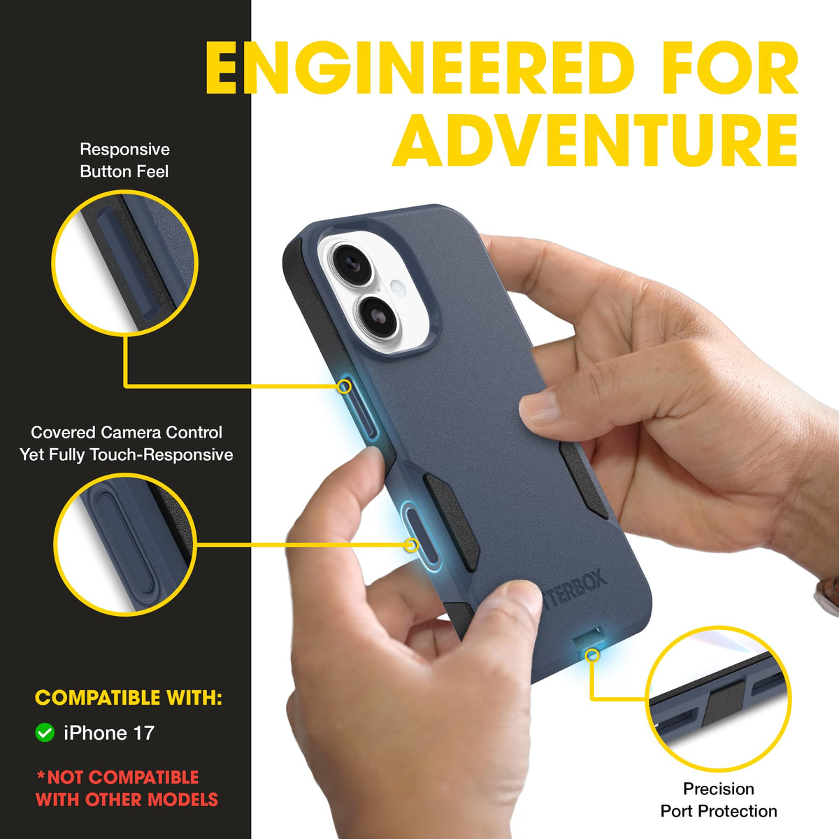 OtterBox commuter side view of precision port covers keeping out dust