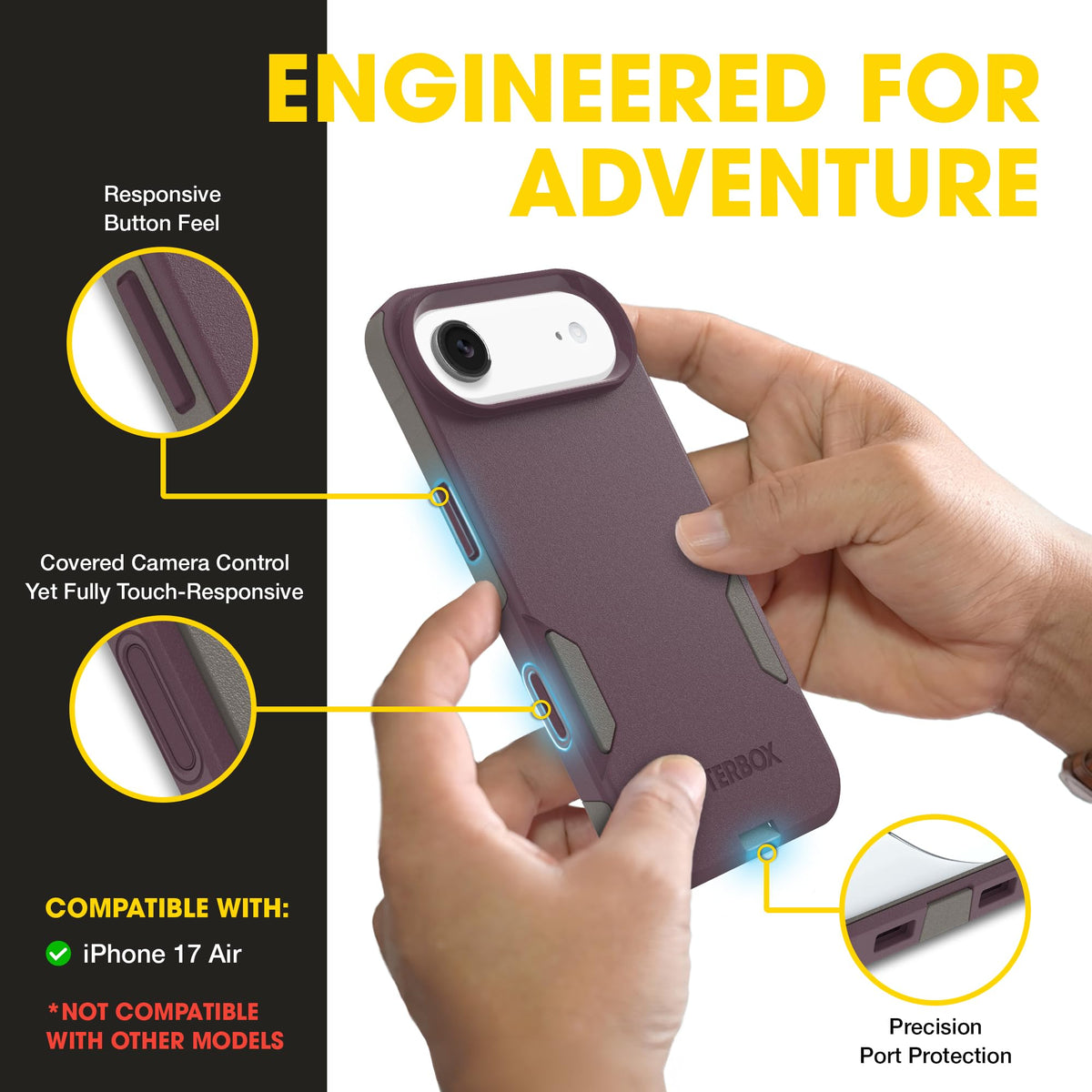 OtterBox side view showing precision port covers keeping dirt out and sealed