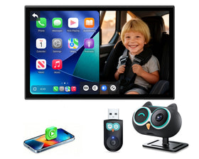 Ottocast baby camera on car display delivering clear 1080p view during driving.