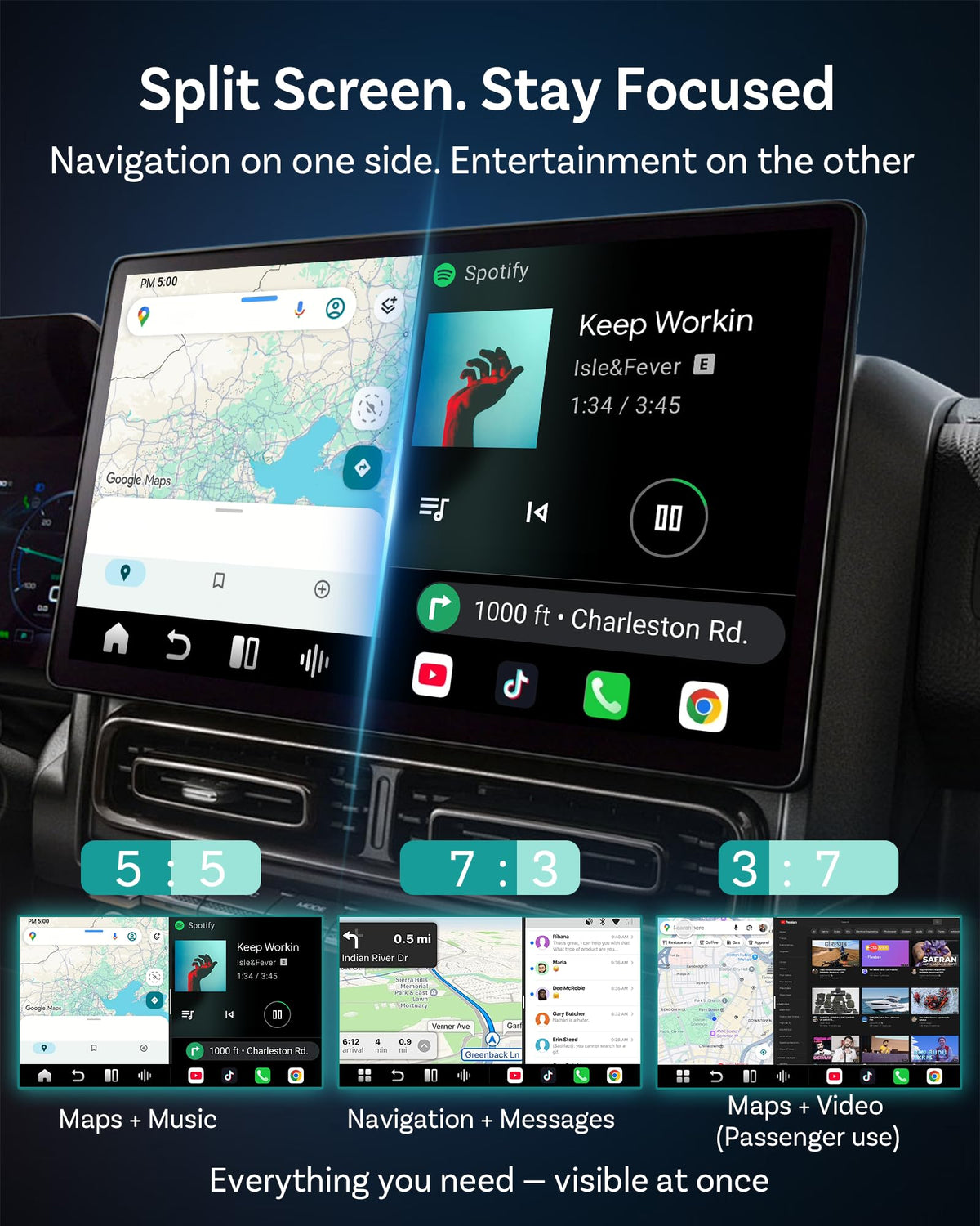 OTTOCAST P3 Pro dual-screen display with front navigation and backseat video