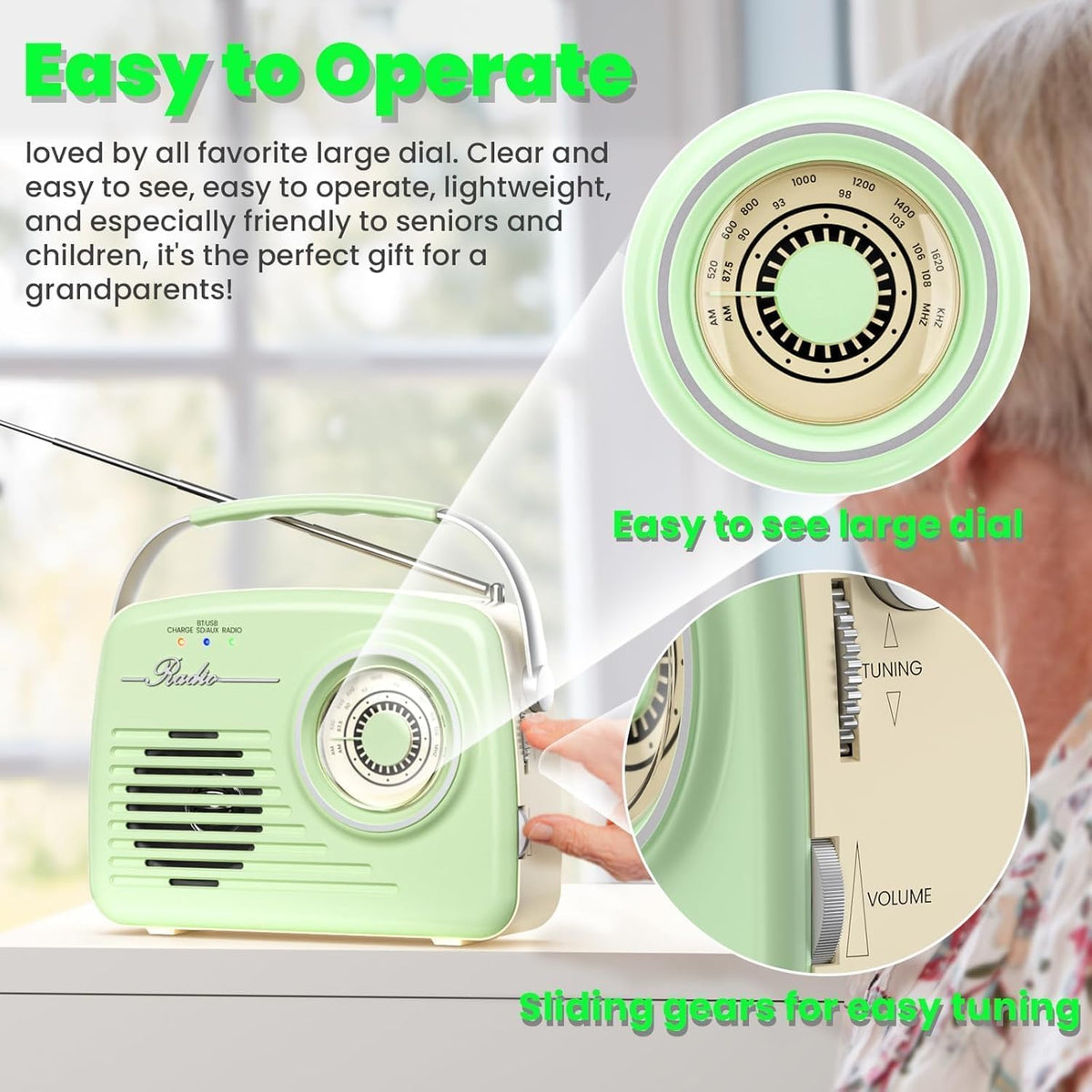 Ottosing radio showing Bluetooth connectivity in green for wireless music streaming.
