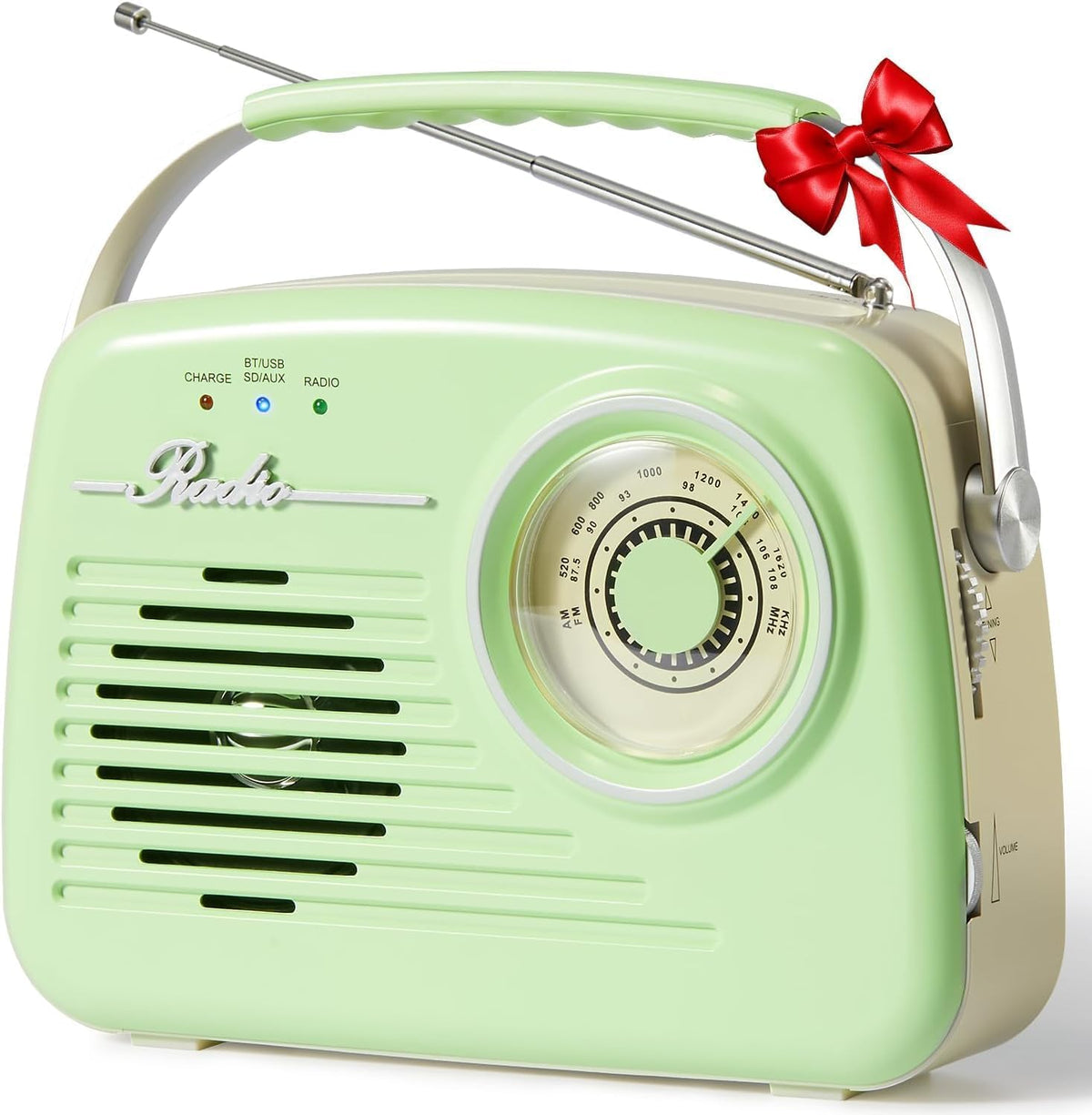 Ottosing portable AM/FM radio in green with compact design for travel and everyday listening.