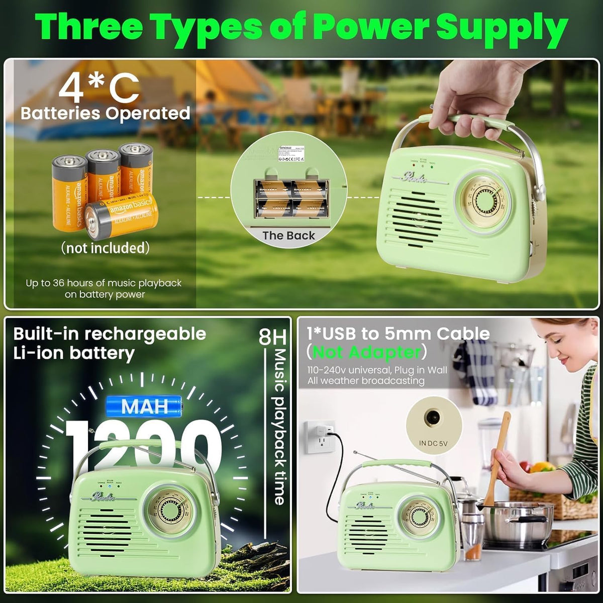 Ottosing wall plug powered radio in green suitable for home use.