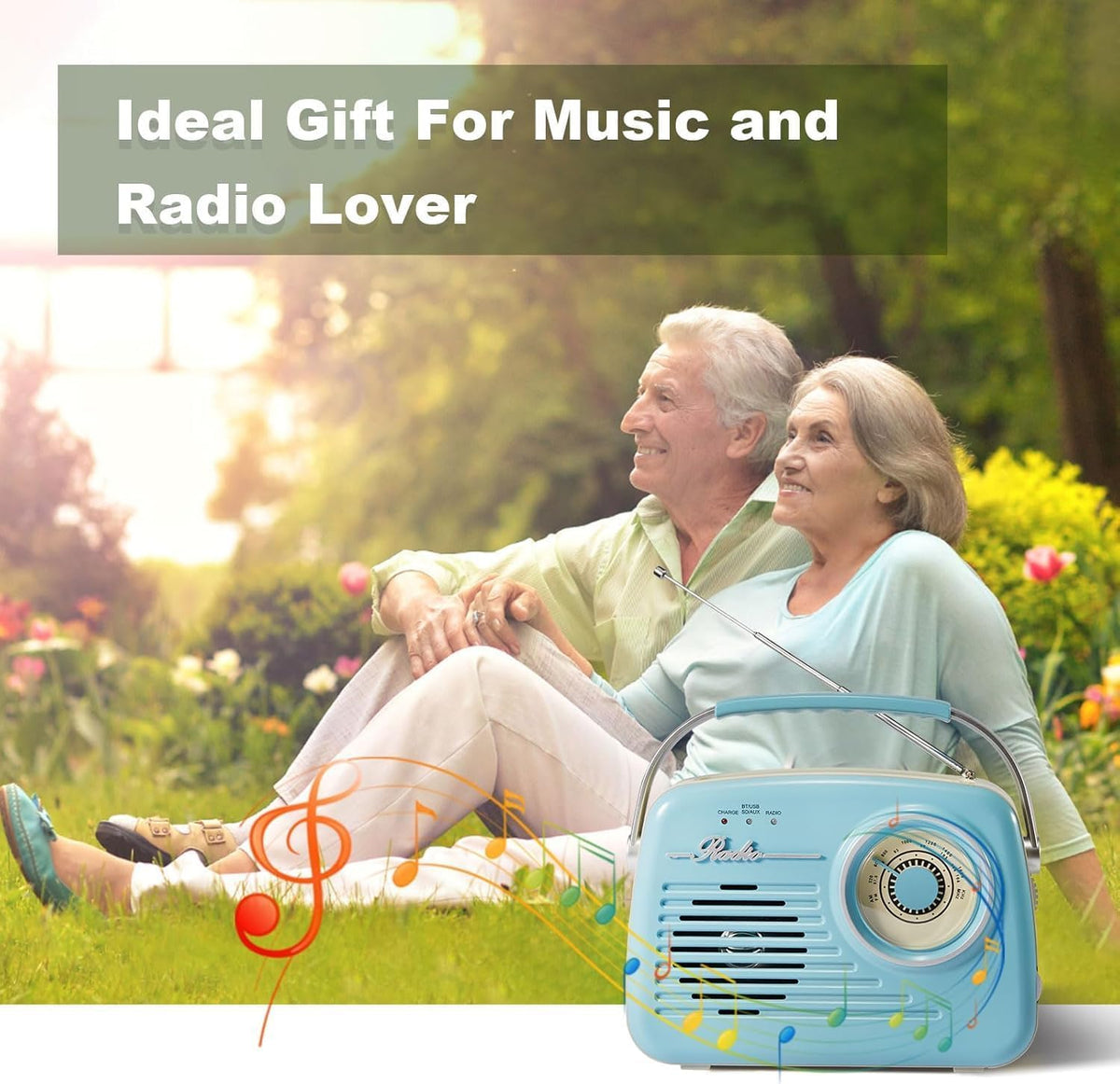 Ottosing Retro Radios blue battery-powered option enables wireless play on camping trips.