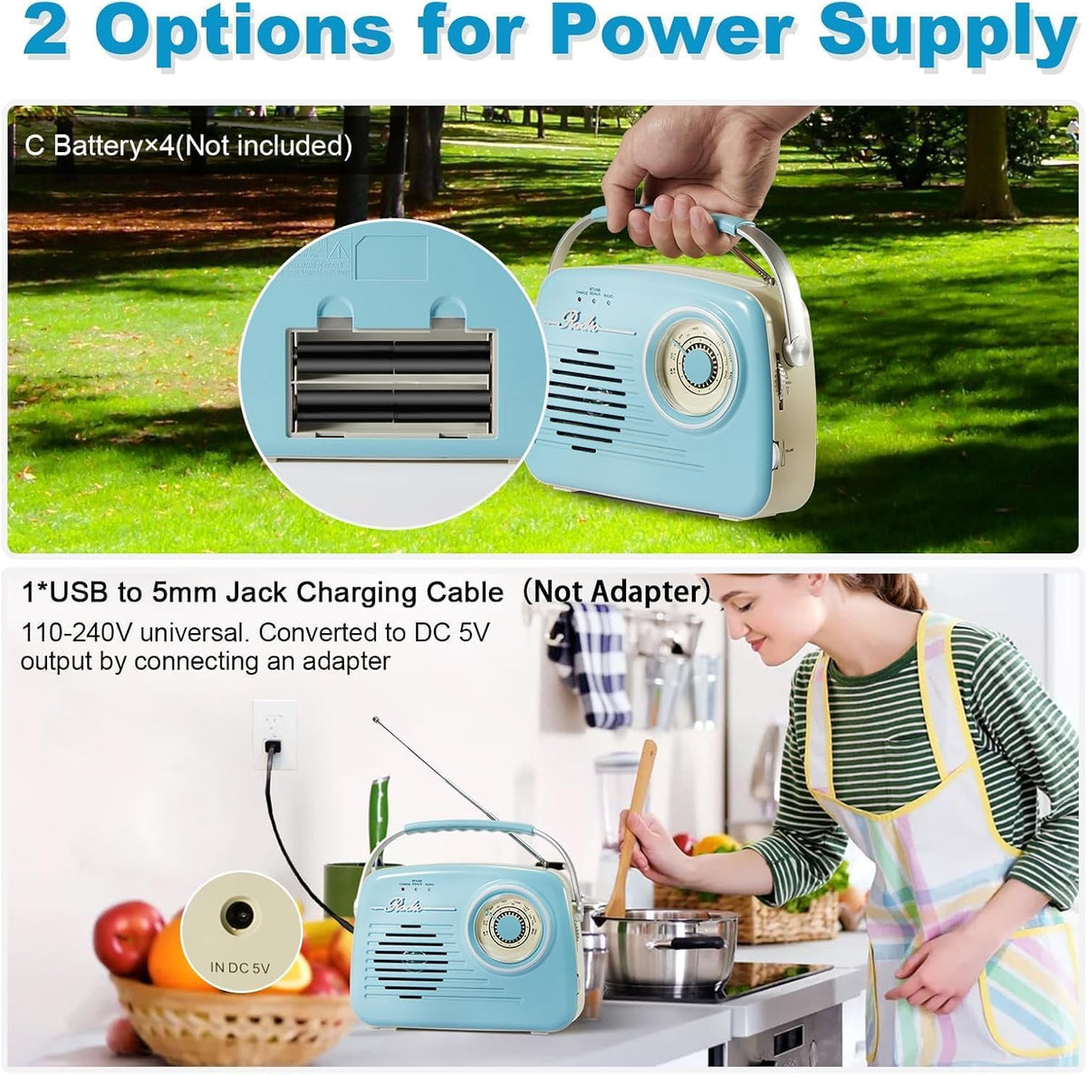 Ottosing Retro Radios blue bluetooth playback supports wireless music from your phone.