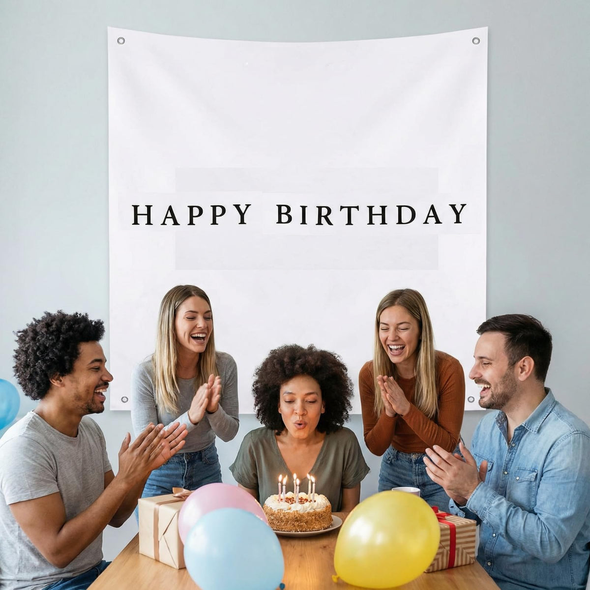 Oudain burlap fabric banner as reusable photo backdrop.