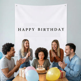 Oudain burlap fabric banner as reusable photo backdrop.