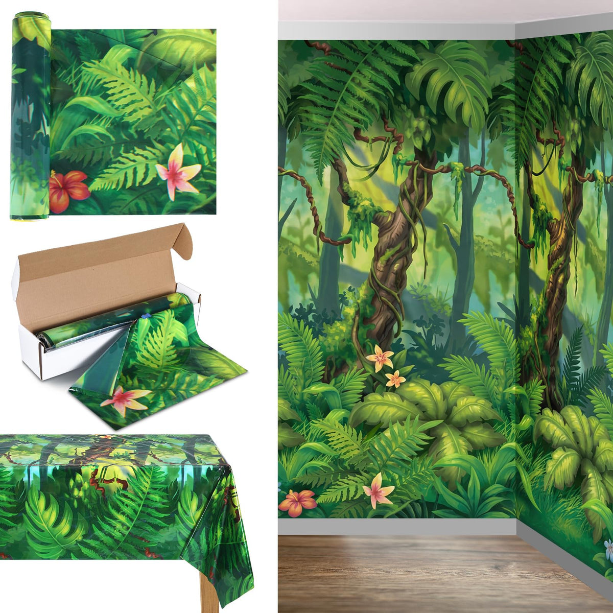 Oudain rainforest backdrop featuring trees for immersive tropical decor.