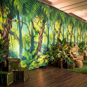 Oudain tropical jungle greenery background ideal for vibrant party scenes.