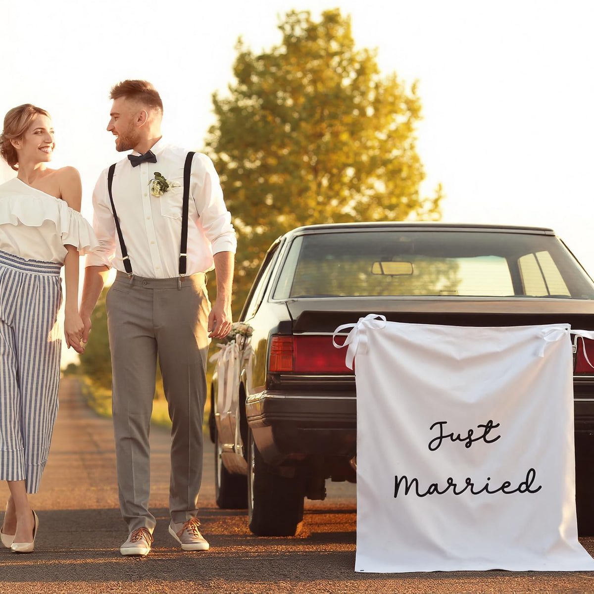 Oudain wedding backdrop 29x39 inches framed by ribbons.