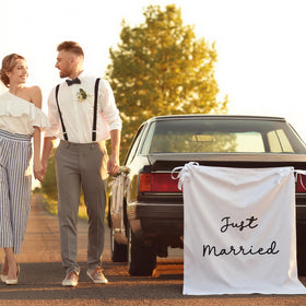 Oudain wedding backdrop 29x39 inches framed by ribbons.