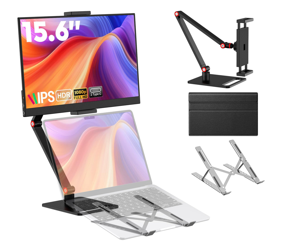OUNSHLI 15.6-inch portable monitor with adjustable stand for ergonomic viewing