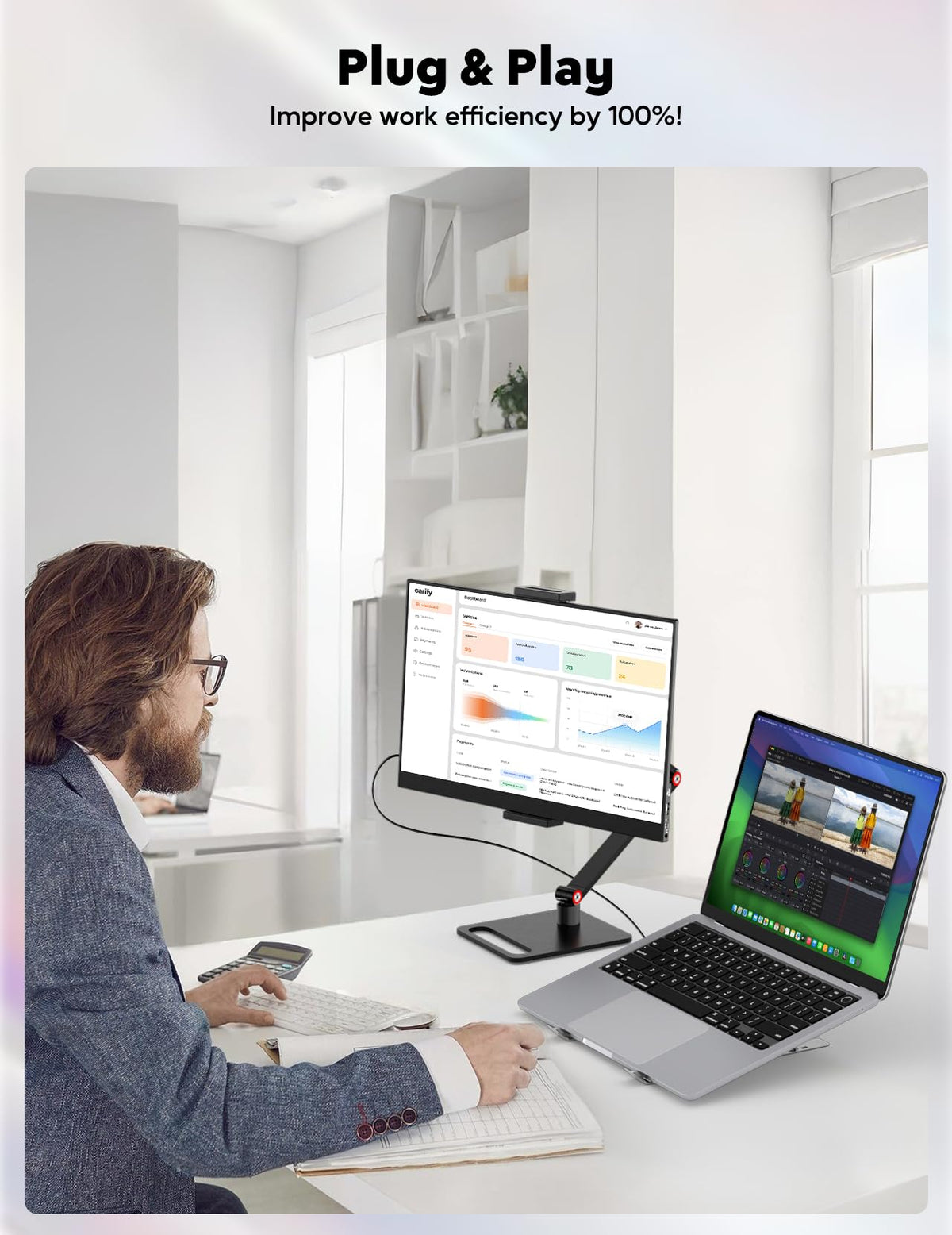 OUNSHLI 15.6-inch portable monitor travel-ready for on-the-go productivity