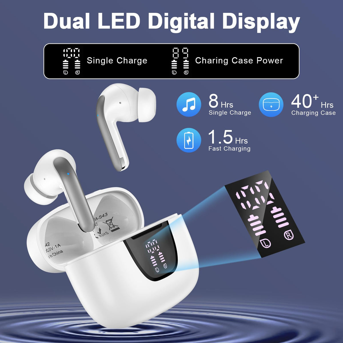 Ououdee earbuds in charging case ready for 60 hours of playback on the go