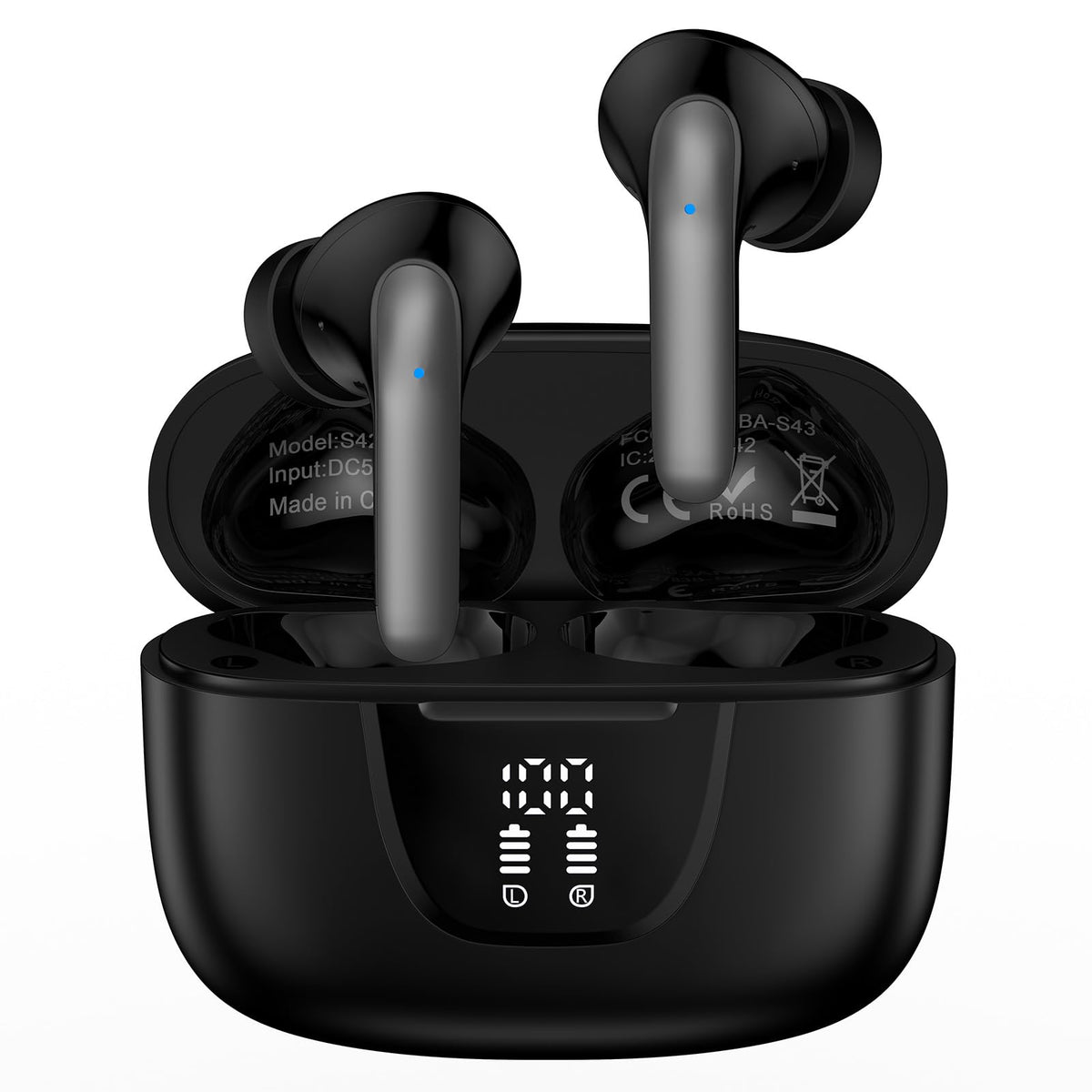 Ououdee front view of earbuds and case showing compact design and portability