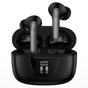 Ououdee front view of earbuds and case showing compact design and portability