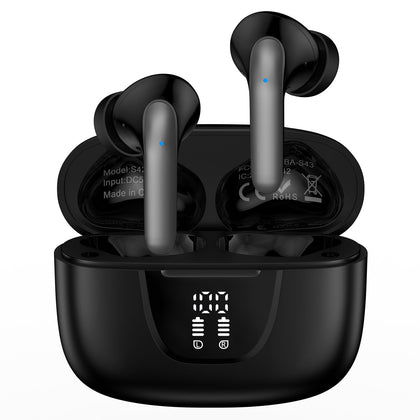 Ououdee front view of earbuds and case showing compact design and portability