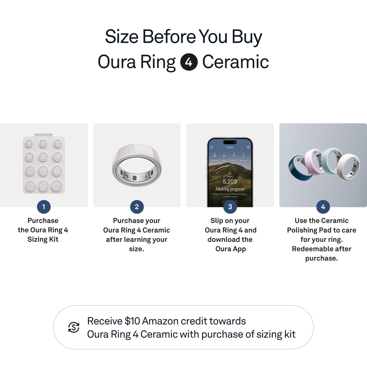 Sizing kit for Oura Ring 4 Ceramic Cloud ensuring a perfect fit