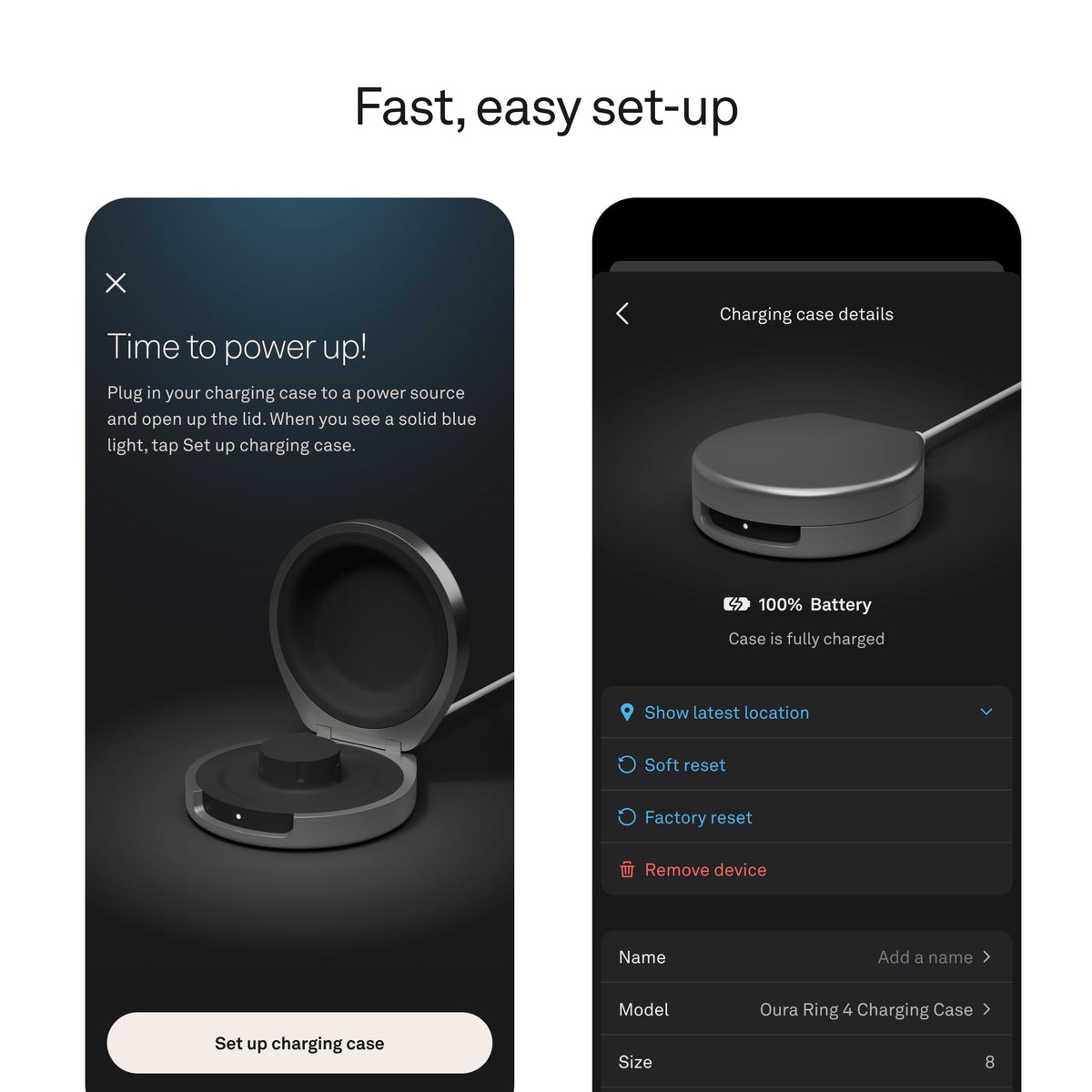 Closed OURA Ring 4 charging case with ring inside.