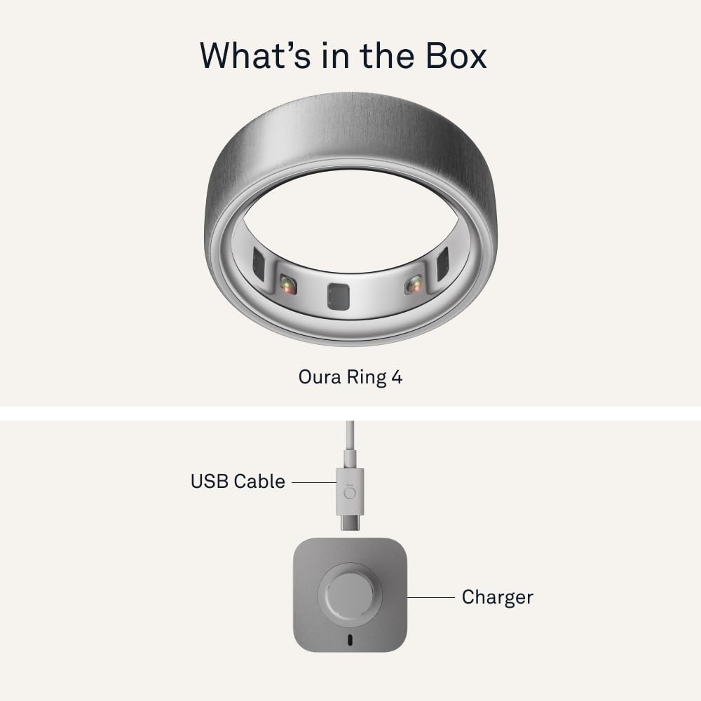 Oura Ring 4 charging cradle and case included.