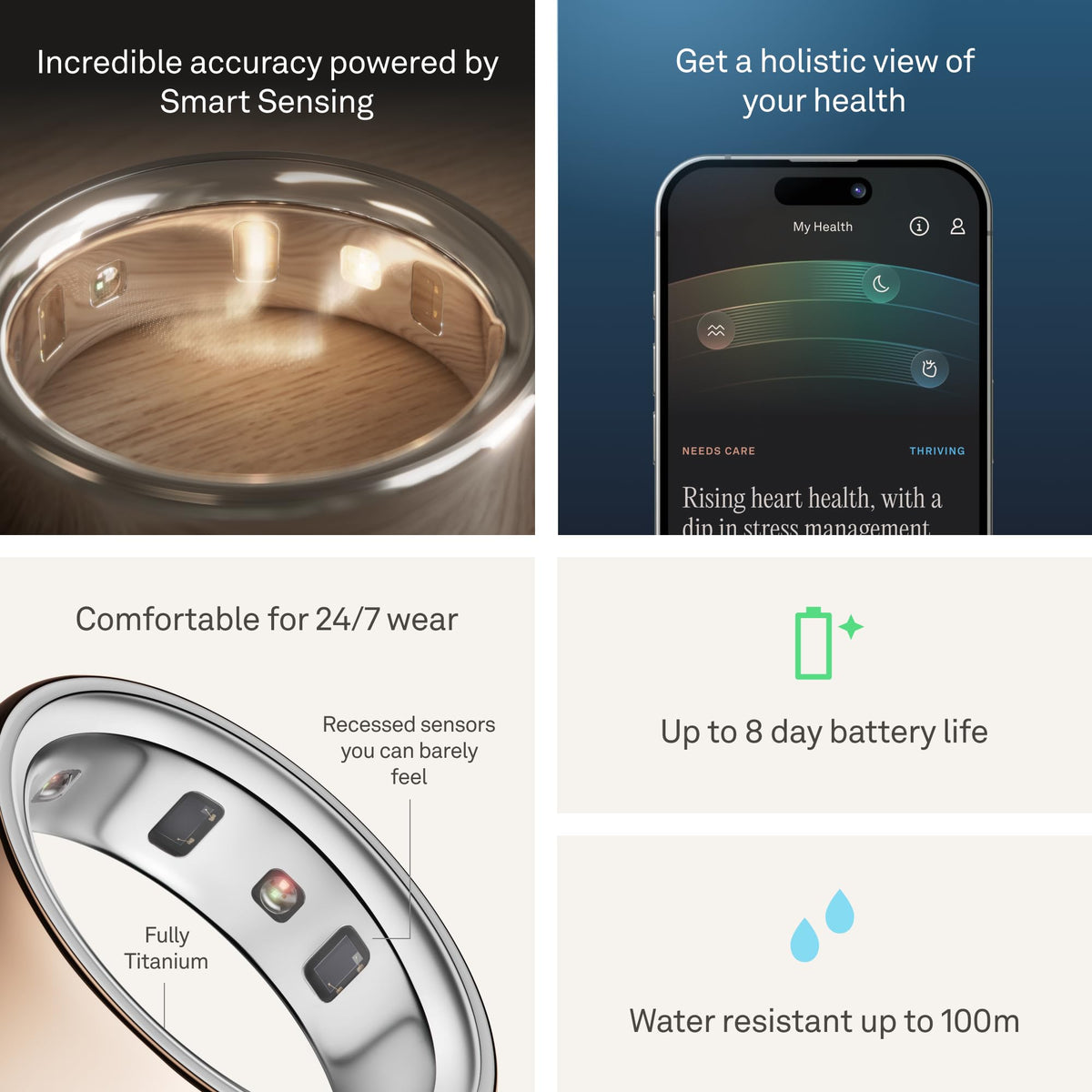 Oura Ring 4 rose gold smart-sensing technology adapts to you for continuous data.