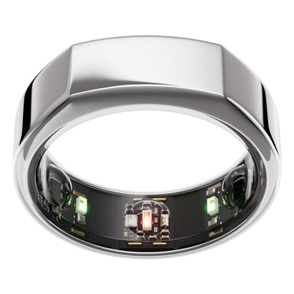 Oura Ring Gen3 Heritage silver worn on the finger for sleep tracking