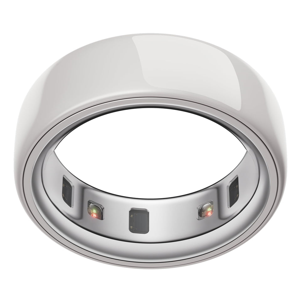 Oura Ring 4 Ceramic Cloud front view showing sleek, durable finish for daily wear