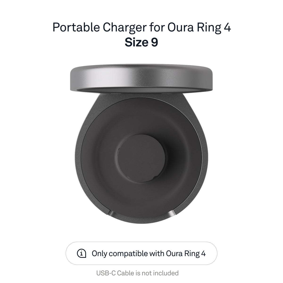 Oura Ring 4 Charging Case open with ring inside, shows ready-to-use five-charge capacity.