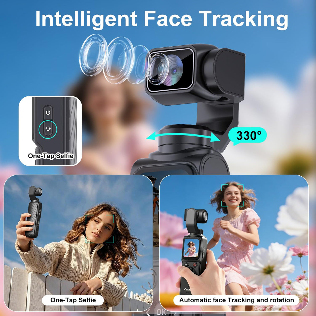 Ourlife 330 degree rotation lens enables flexible framing.