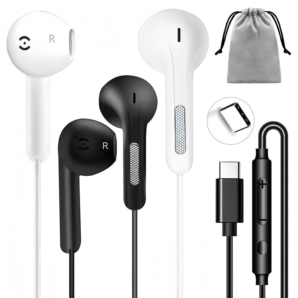 OURWORTL 2-pack USB-C headphones for daily listening on any USB-C device.