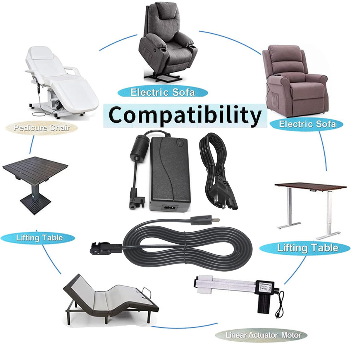 Ousaly includes power cord and extension kit for VersaDesk Ultralite.