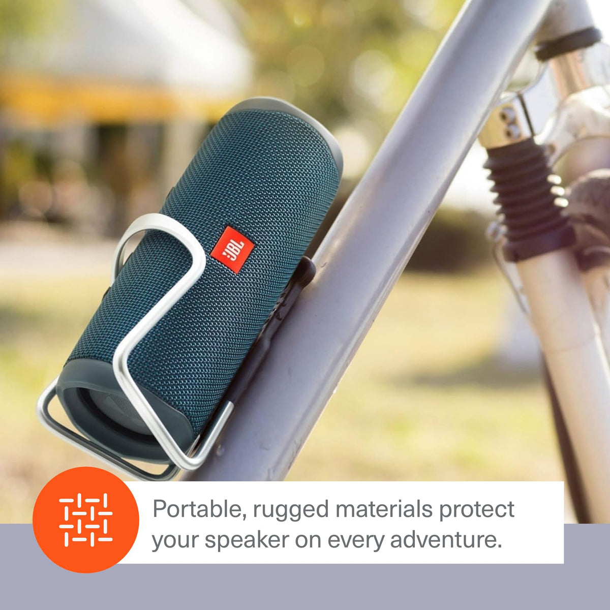 Outdoor bundle image with JBL Flip 5 and Divvi Case ready.